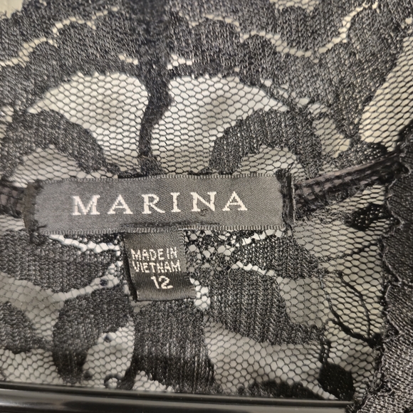 MARINA Black Sequin Lace Long Sleeve Mini Dress Size 12 Cocktail Evening LBD - Picture 9 of 9